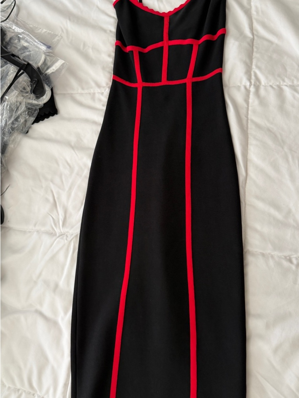 BCBGMaxAzria Black Maxi Dress with Red Piping